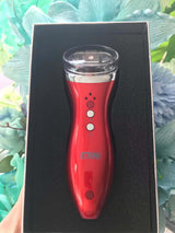 Mini Ultrasonic Scalpel in red color inside a black packaging, designed for home beauty treatments.
